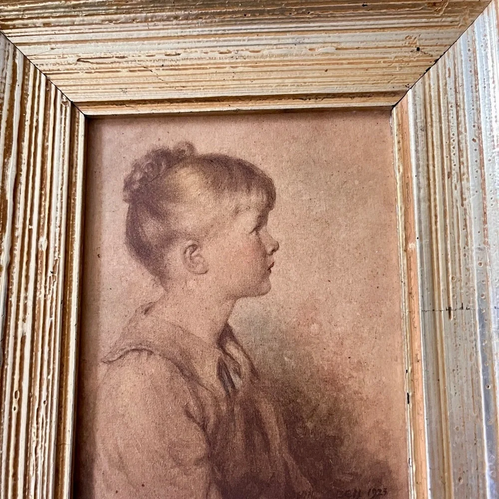 Vintage Gold and Black Framed Portrait - Sidney Bell”Charlotte “ 6/8 Inch